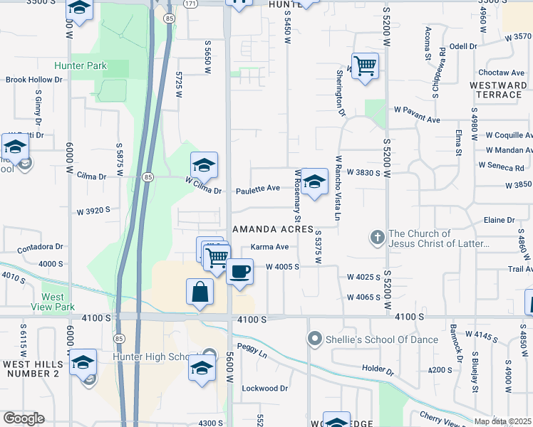 map of restaurants, bars, coffee shops, grocery stores, and more near 5531 Paulette Avenue in Salt Lake City