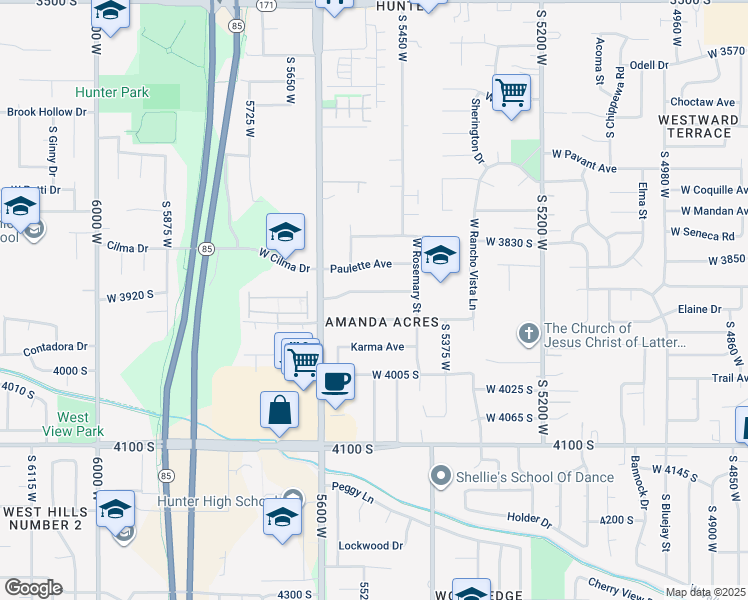 map of restaurants, bars, coffee shops, grocery stores, and more near 5531 Paulette Avenue in Salt Lake City