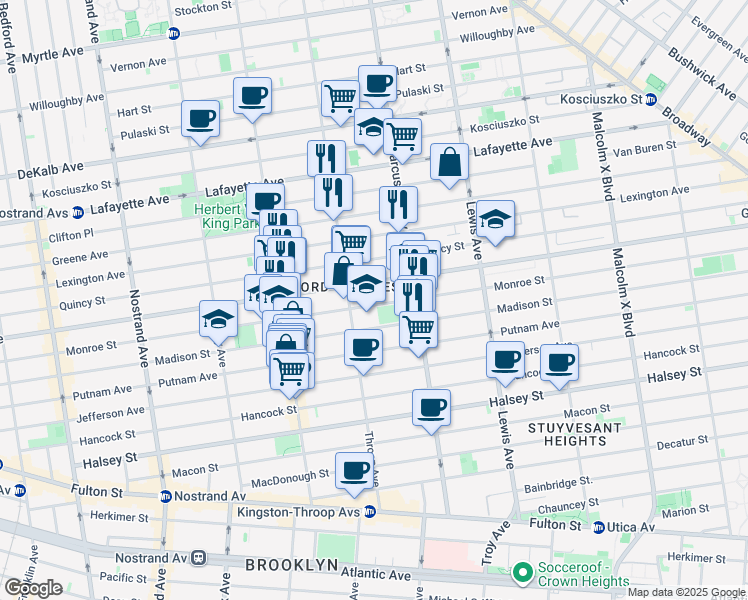 map of restaurants, bars, coffee shops, grocery stores, and more near 645 Gates Avenue in Brooklyn