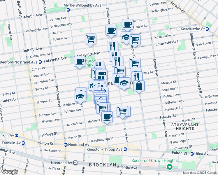 map of restaurants, bars, coffee shops, grocery stores, and more near in Brooklyn