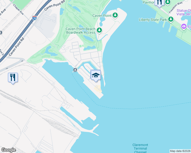 map of restaurants, bars, coffee shops, grocery stores, and more near 2 Half Moon Isle in Jersey City