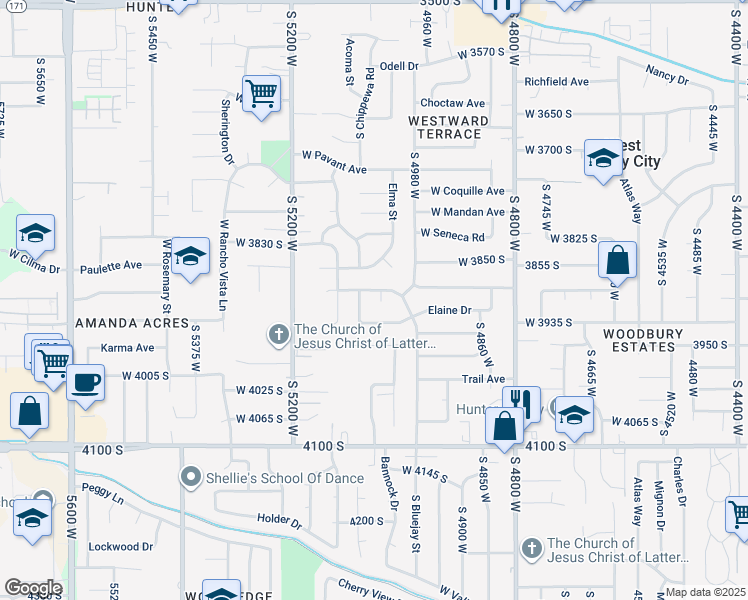 map of restaurants, bars, coffee shops, grocery stores, and more near 3906 Boothill Circle in West Valley City