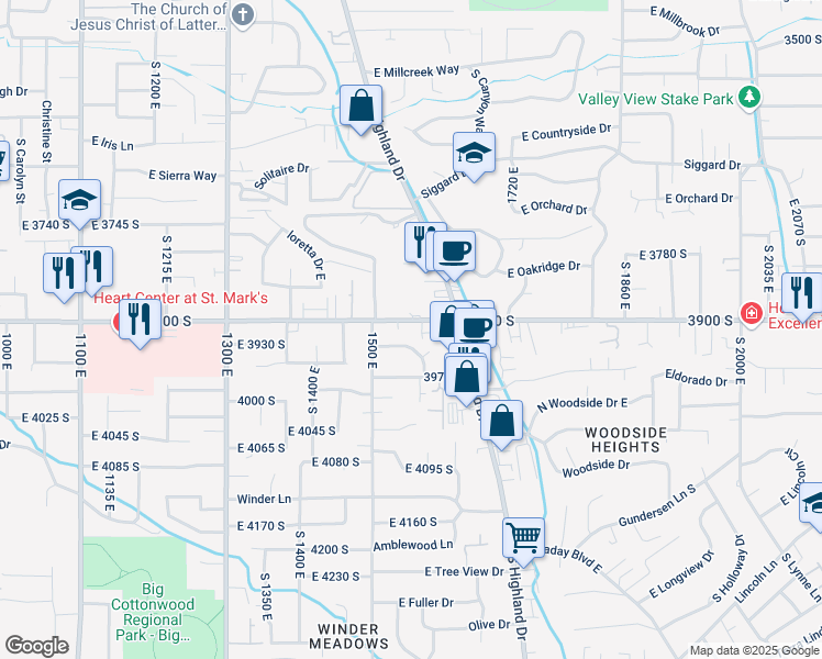 map of restaurants, bars, coffee shops, grocery stores, and more near 1562 East 3900 South in Millcreek