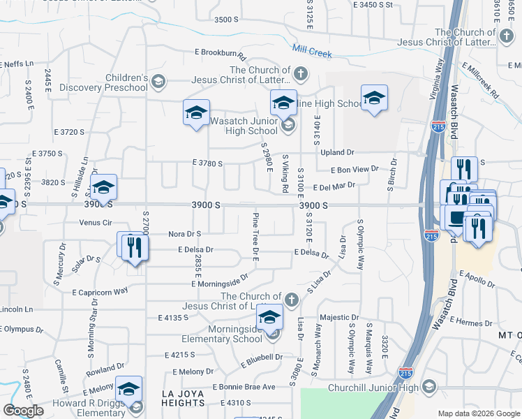 map of restaurants, bars, coffee shops, grocery stores, and more near 2984 East Cruise Way in Salt Lake City