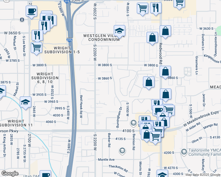 map of restaurants, bars, coffee shops, grocery stores, and more near 3881 Madill Circle in West Valley City
