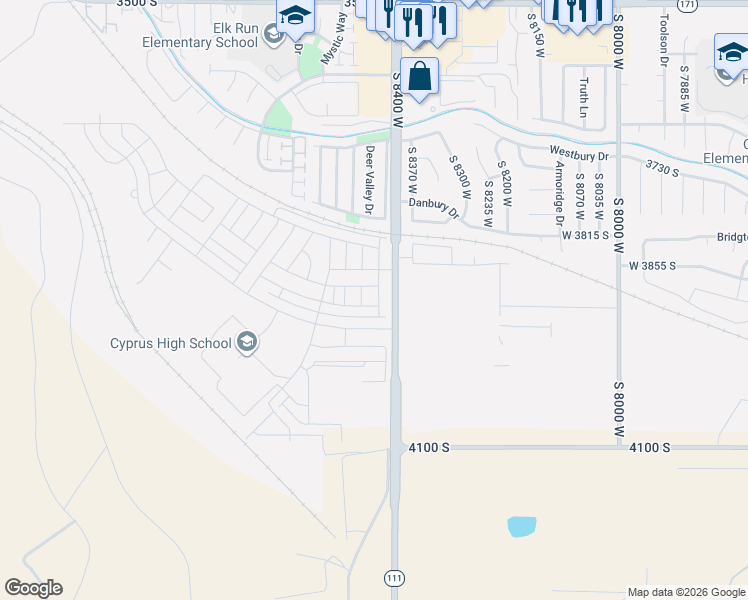 map of restaurants, bars, coffee shops, grocery stores, and more near 3848-4186 Bacchus Highway in Magna