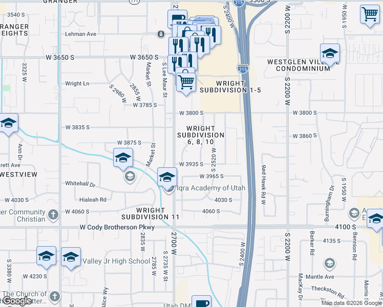 map of restaurants, bars, coffee shops, grocery stores, and more near 2613 West Hallmark Drive in West Valley City