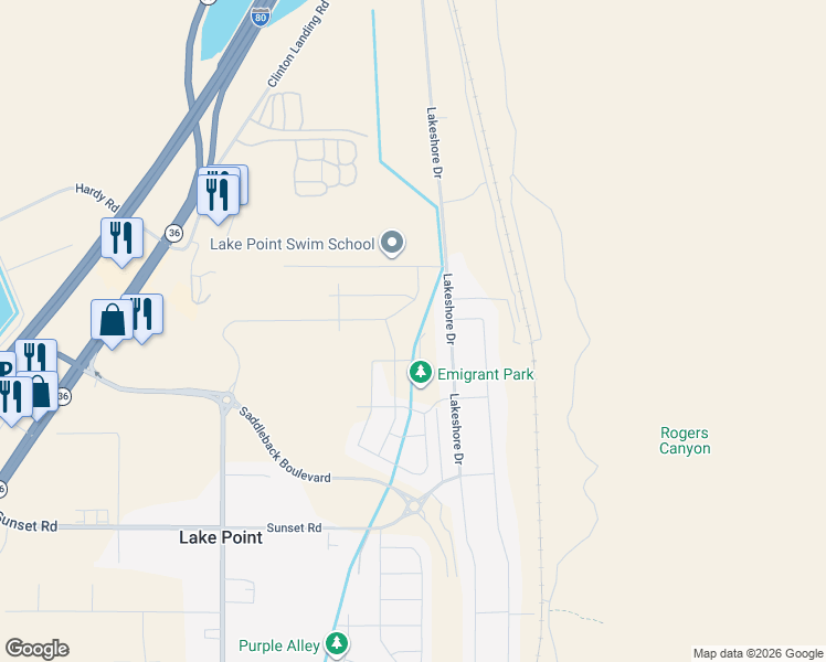 map of restaurants, bars, coffee shops, grocery stores, and more near 8665 North Halloran Court in Lake Point