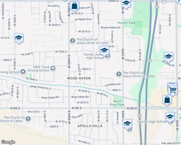 map of restaurants, bars, coffee shops, grocery stores, and more near 6242 Rancho Martin Circle in West Valley City
