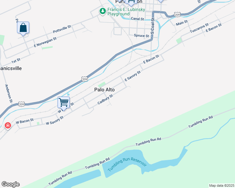 map of restaurants, bars, coffee shops, grocery stores, and more near 162 Cadbury Street in Pottsville