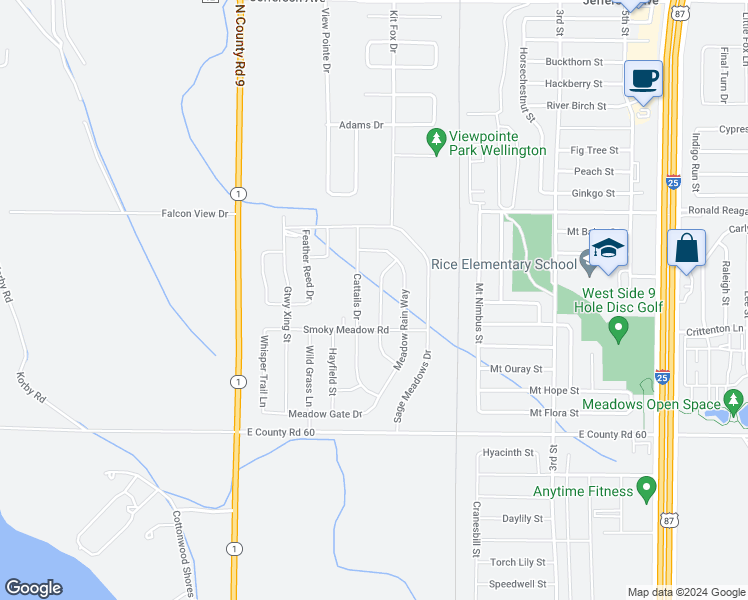 map of restaurants, bars, coffee shops, grocery stores, and more near 7145 Cattails Drive in Wellington