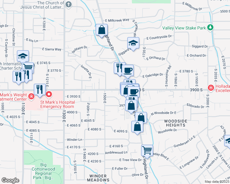 map of restaurants, bars, coffee shops, grocery stores, and more near 1562 East 3900 South in Millcreek
