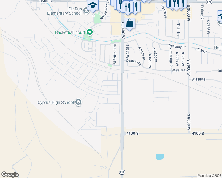 map of restaurants, bars, coffee shops, grocery stores, and more near 3898 Silver Bank Drive in Magna