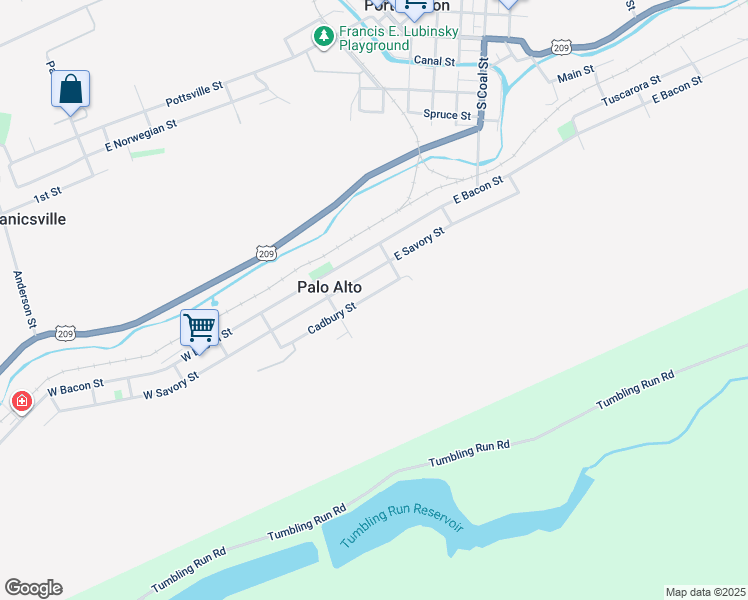 map of restaurants, bars, coffee shops, grocery stores, and more near 162 Cadbury Street in Pottsville