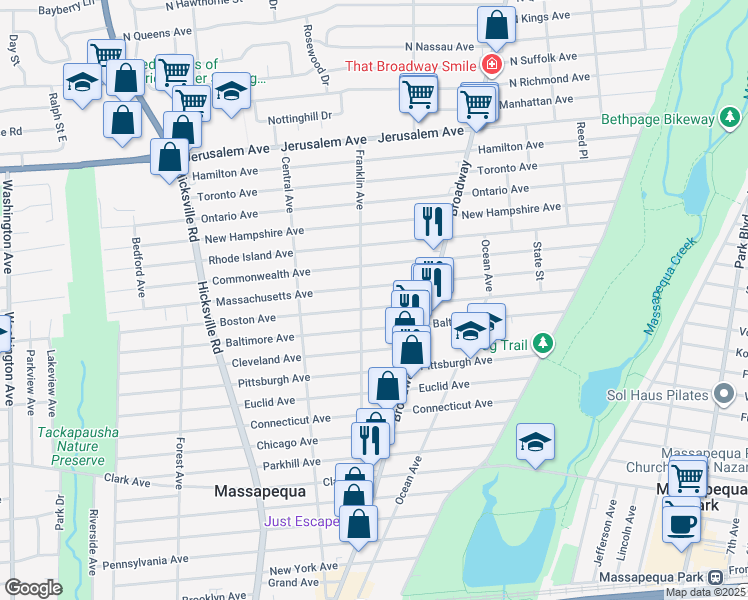 map of restaurants, bars, coffee shops, grocery stores, and more near in Massapequa