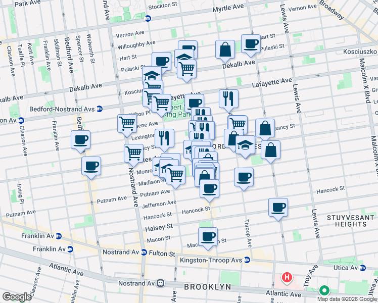 map of restaurants, bars, coffee shops, grocery stores, and more near 527 Gates Avenue in Brooklyn