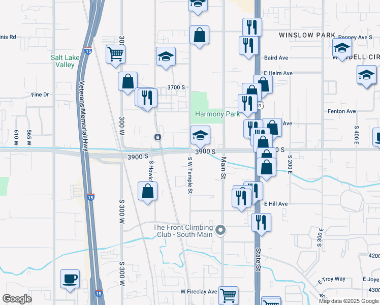 map of restaurants, bars, coffee shops, grocery stores, and more near in South Salt Lake