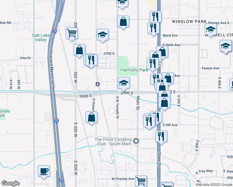 map of restaurants, bars, coffee shops, grocery stores, and more near in South Salt Lake