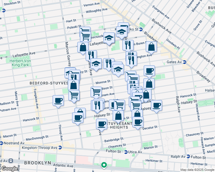 map of restaurants, bars, coffee shops, grocery stores, and more near in Brooklyn