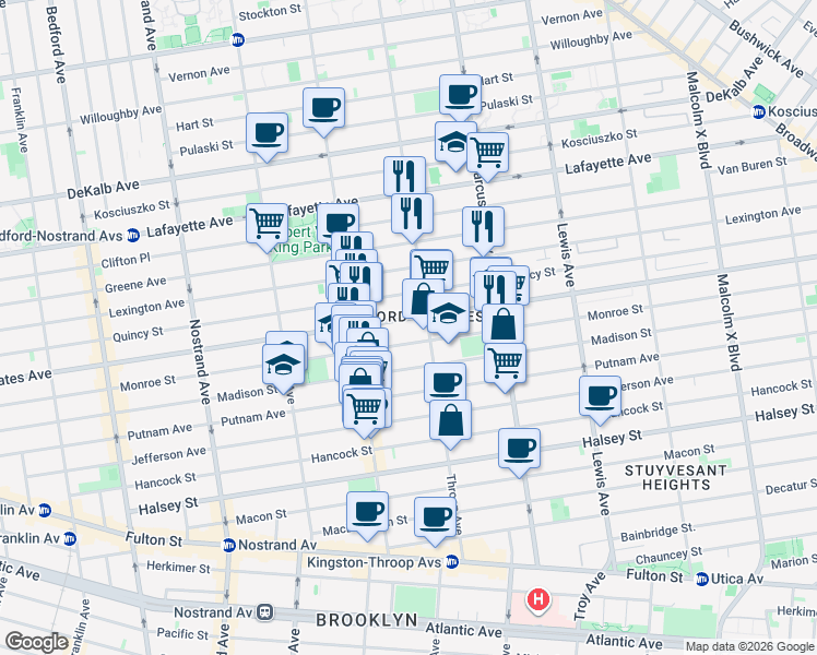 map of restaurants, bars, coffee shops, grocery stores, and more near in Brooklyn