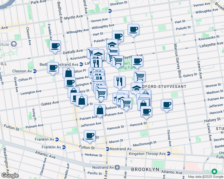 map of restaurants, bars, coffee shops, grocery stores, and more near in Brooklyn
