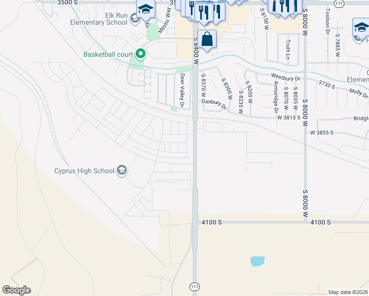 map of restaurants, bars, coffee shops, grocery stores, and more near 3848-4186 Bacchus Highway in Magna