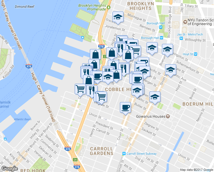 map of restaurants, bars, coffee shops, grocery stores, and more near 402 Henry Street in Brooklyn