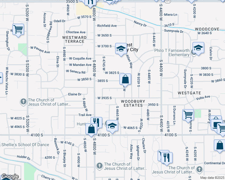 map of restaurants, bars, coffee shops, grocery stores, and more near 4703 Kathleen Avenue in West Valley City