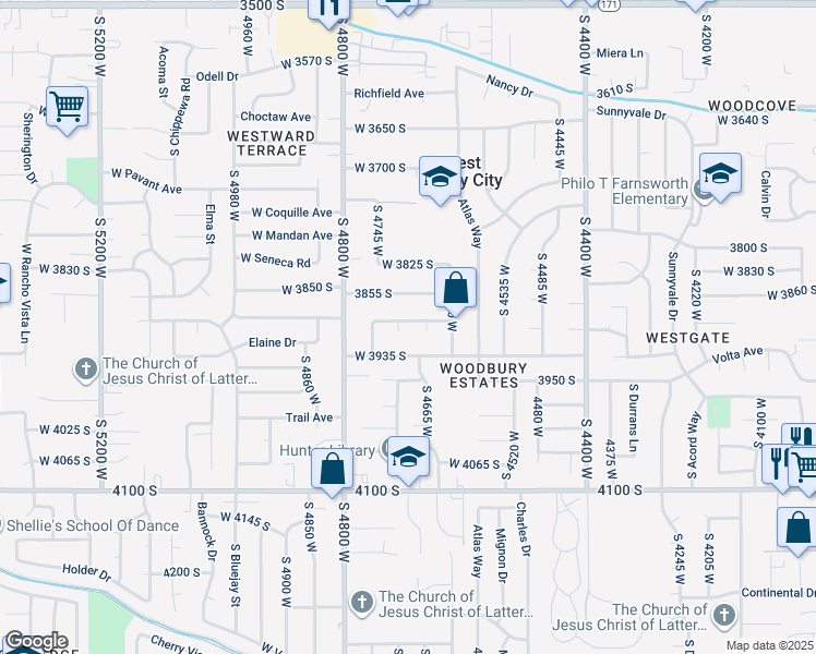 map of restaurants, bars, coffee shops, grocery stores, and more near 4703 Kathleen Avenue in West Valley City