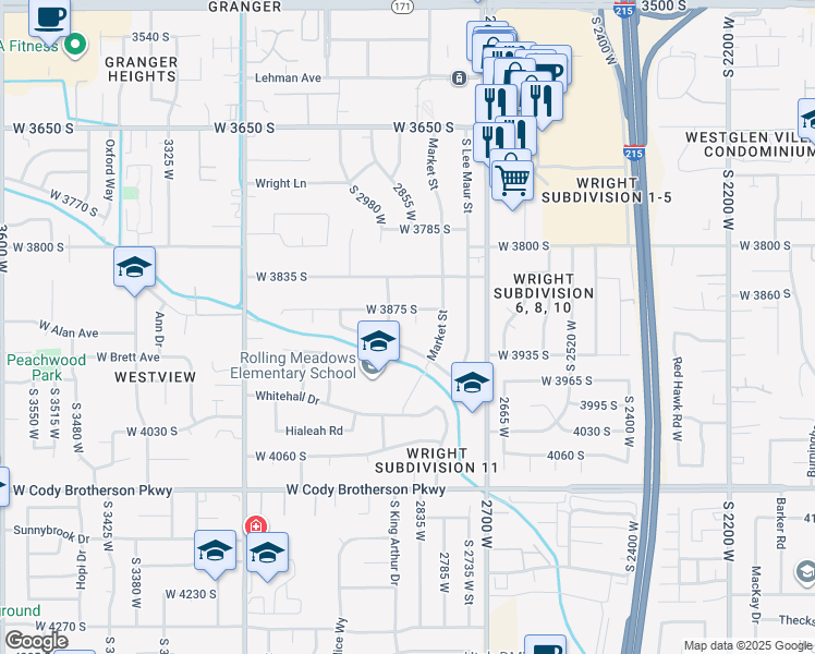 map of restaurants, bars, coffee shops, grocery stores, and more near 3896 South Campfire Circle in West Valley City