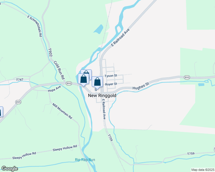 map of restaurants, bars, coffee shops, grocery stores, and more near 108 Royer Street in New Ringgold