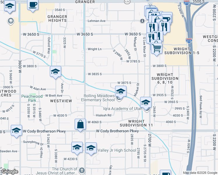 map of restaurants, bars, coffee shops, grocery stores, and more near 3040 West 3875 South in West Valley City