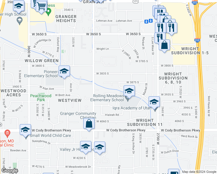map of restaurants, bars, coffee shops, grocery stores, and more near 3122 West 3875 South in West Valley City