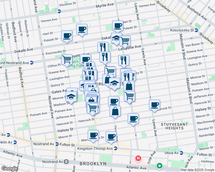 map of restaurants, bars, coffee shops, grocery stores, and more near in Brooklyn