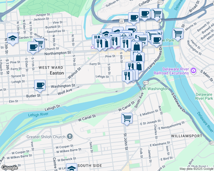 map of restaurants, bars, coffee shops, grocery stores, and more near 6 Rosewood Street in Easton