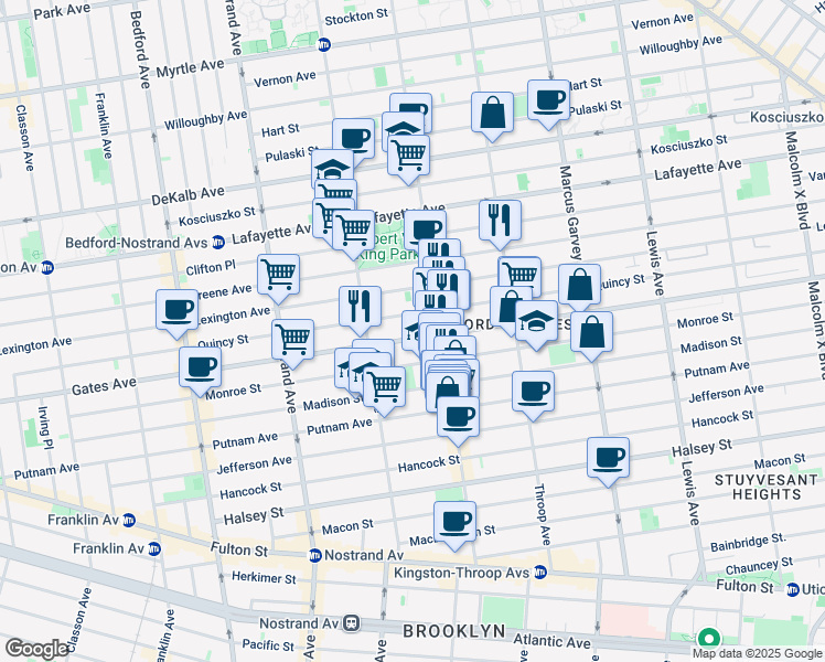 map of restaurants, bars, coffee shops, grocery stores, and more near 527 Gates Avenue in Brooklyn