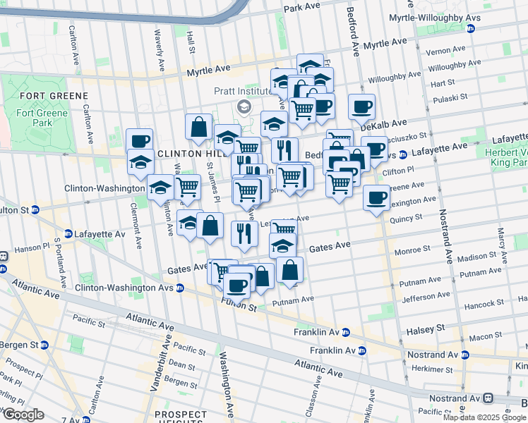 map of restaurants, bars, coffee shops, grocery stores, and more near 234 Greene Avenue in Brooklyn