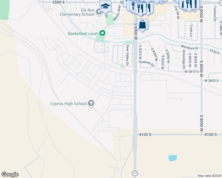 map of restaurants, bars, coffee shops, grocery stores, and more near 8546 West Bowie Drive in Magna