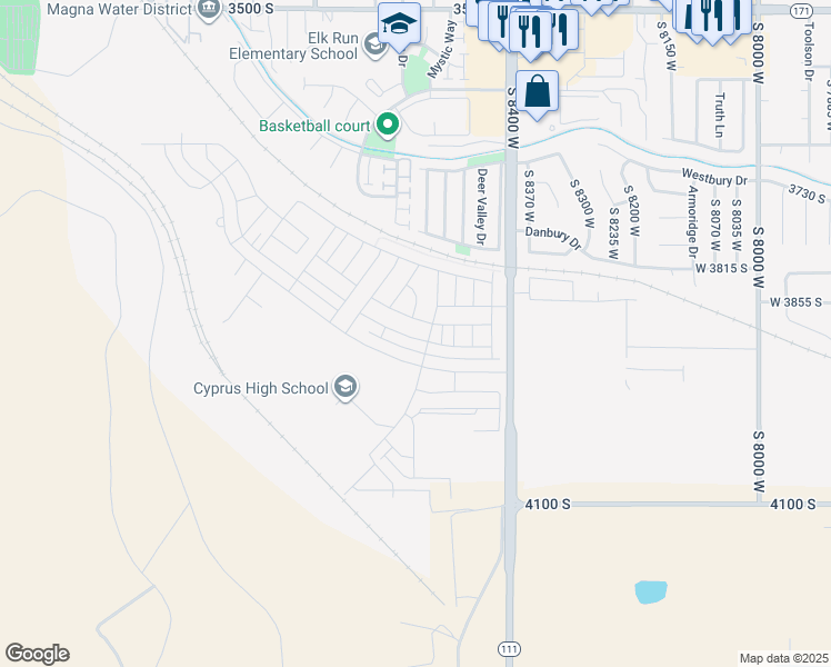 map of restaurants, bars, coffee shops, grocery stores, and more near 8552 West Bowie Drive in Magna