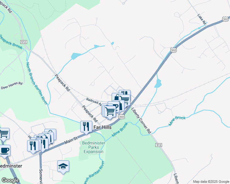 map of restaurants, bars, coffee shops, grocery stores, and more near 1 Polo Club Road in Far Hills