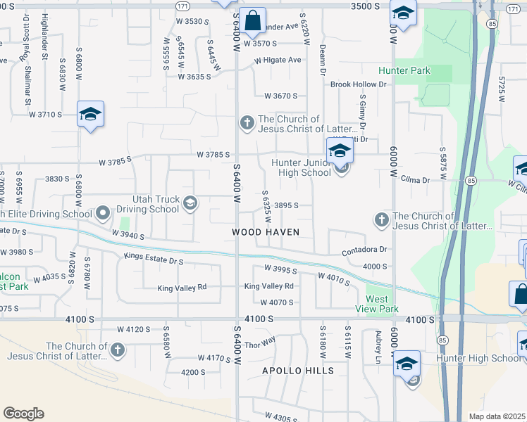 map of restaurants, bars, coffee shops, grocery stores, and more near 3896 South 6325 West in Salt Lake City