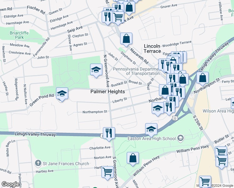 map of restaurants, bars, coffee shops, grocery stores, and more near 2716 Spring Garden Street in Easton