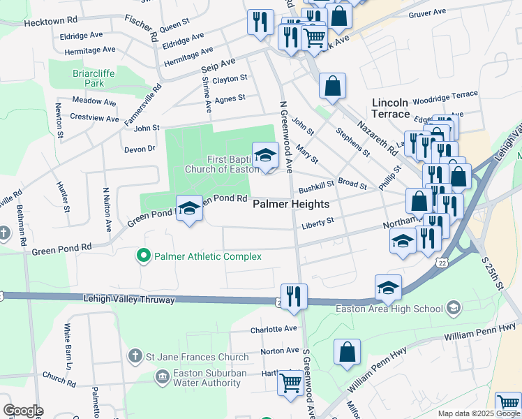 map of restaurants, bars, coffee shops, grocery stores, and more near 2850 Green Pond Road in Easton