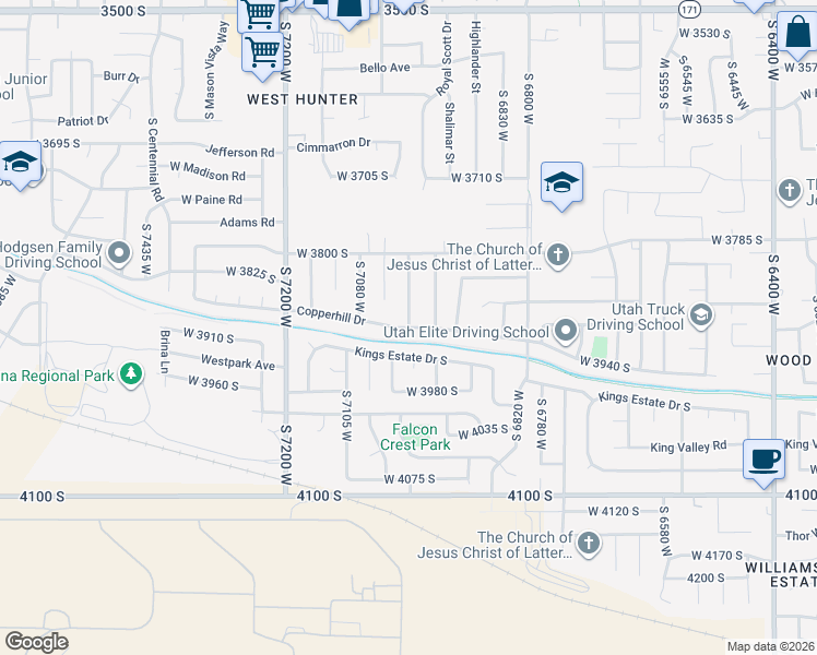 map of restaurants, bars, coffee shops, grocery stores, and more near 7239 7000 South in West Jordan