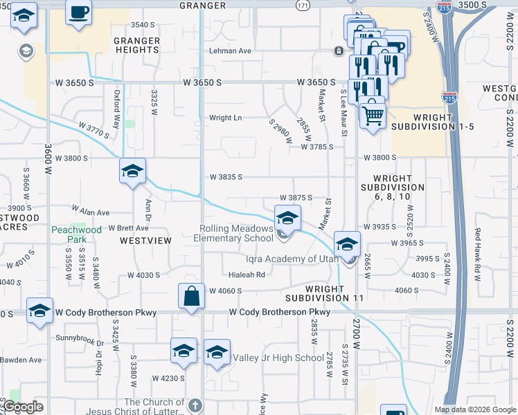 map of restaurants, bars, coffee shops, grocery stores, and more near 3040 West 3875 South in West Valley City