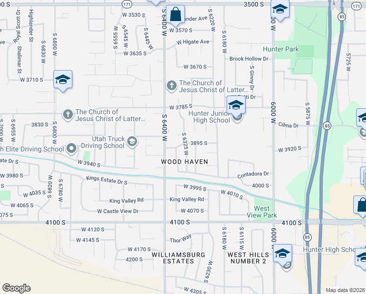map of restaurants, bars, coffee shops, grocery stores, and more near 3896 South 6325 West in Salt Lake City