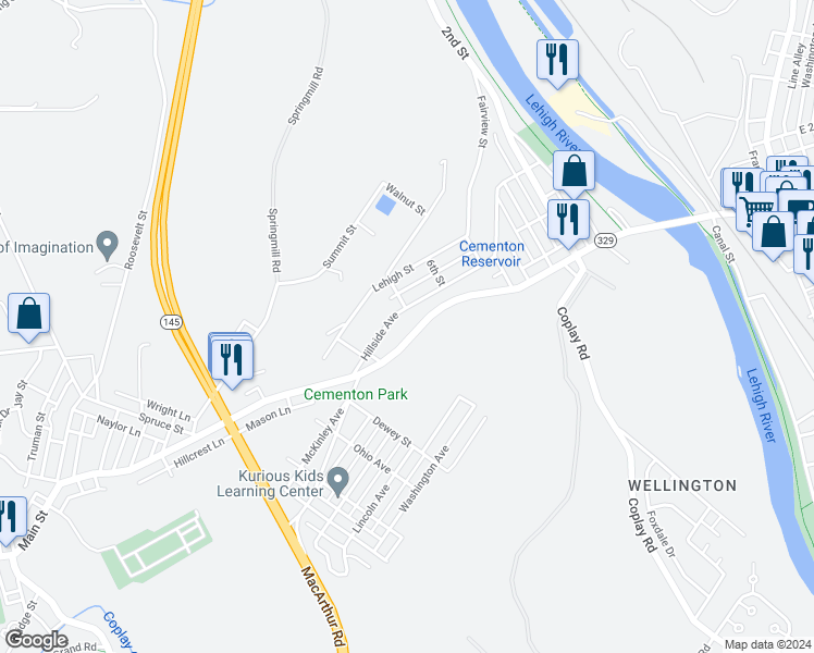 map of restaurants, bars, coffee shops, grocery stores, and more near 5469 Main Street in Lehigh County