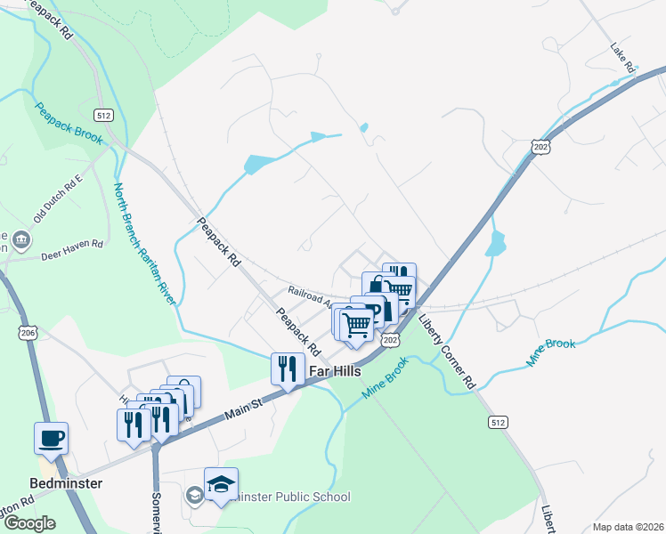map of restaurants, bars, coffee shops, grocery stores, and more near 25 Hurlingham Club Road in Far Hills