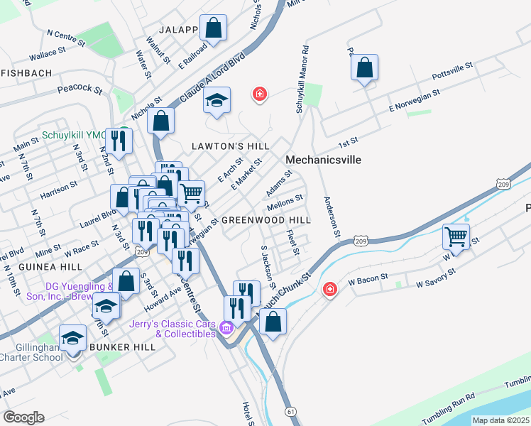 map of restaurants, bars, coffee shops, grocery stores, and more near 500 Greenwood Avenue in Pottsville
