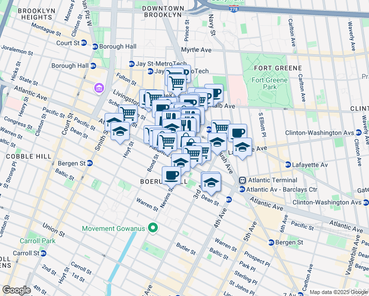map of restaurants, bars, coffee shops, grocery stores, and more near 411 State Street in Brooklyn